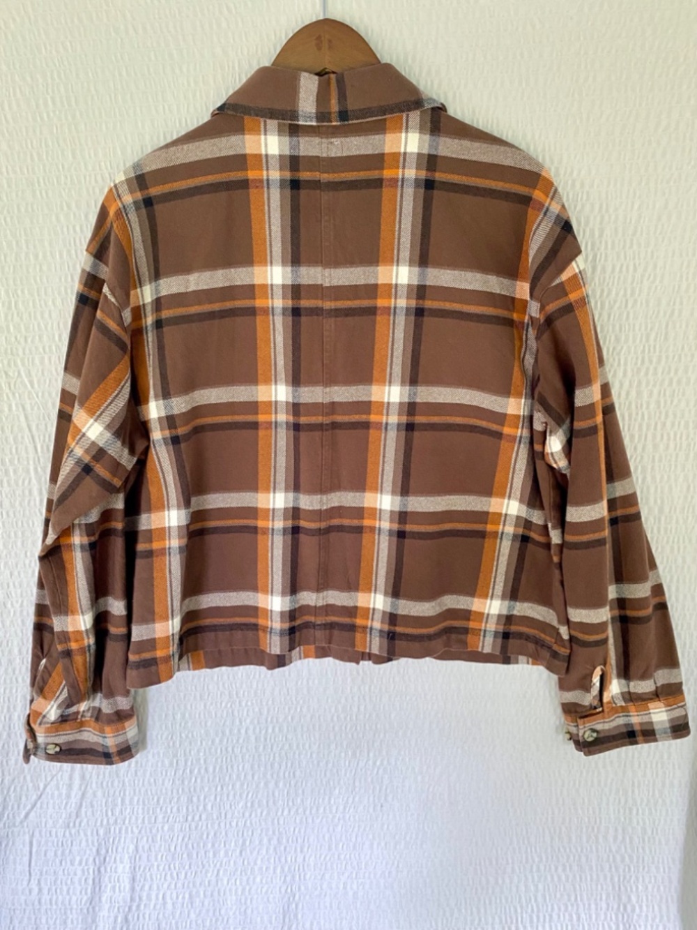 Womens Brixton Bowery Seal Brown Plaid Cropped Flannel Shirt Jacket Sz L - Picture 2 of 6